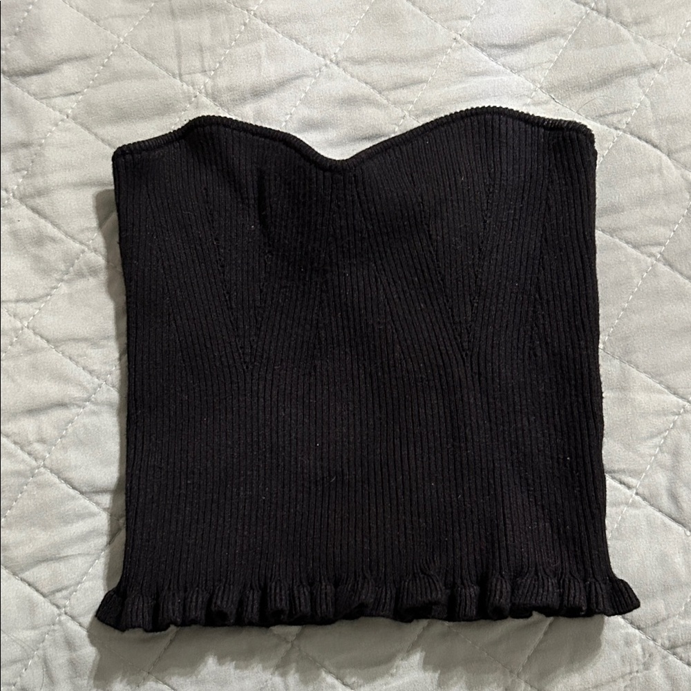 Black Ribbed Strapless Top